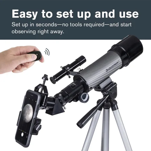 Vista 2 de Celestron Travel Scope 60DX Telescopio refractor portátil – Apertura de 60 mm, óptica de vidrio totalmente recubierta – Incluye adaptador