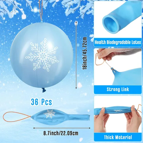 Vista 2 de Leitee 36 globos de 18 pulgadas con forma de copo de nieve para fiestas temáticas de invierno, premios de carnaval, globos de perforación con asa