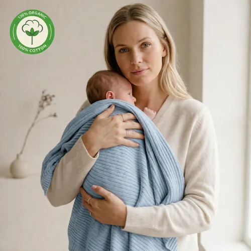 Vista 7 de Knitted Organic Cotton Baby Blanket- Swaddle Blanket, 30" x 40" Soft Ribbed Blanket for Newborn 2-Pack (Baby Blue)