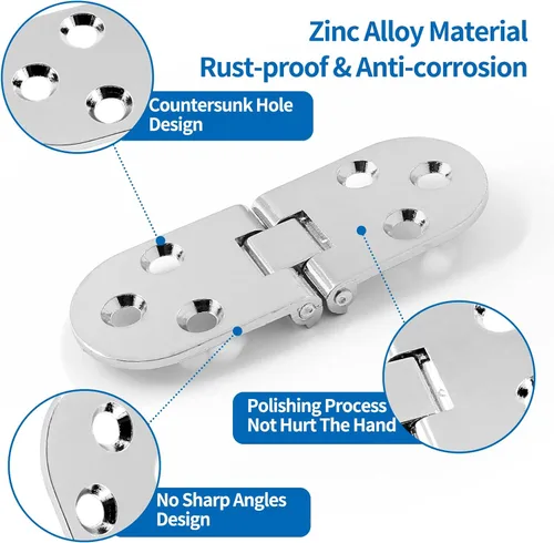 Vista 3 de 4 bisagras plegables de mesa resistentes, bisagra superior abatible para máquina de coser plateada, bisagra de bandeja de mayordomo de aleación