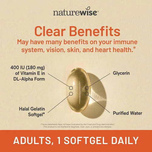 Vista 3 de NatureWise Vitamina E 400 UI Cápsulas blandas (180 mg DL-Alpha) - Libre de lácteos, gluten y soja, suplemento dietético antioxidante sin OGM