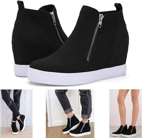Vista 5 de Athlefit Zapatillas de Cuña para Mujer con Tacón Oculto Plataforma Botines de Cuña Zapatillas con Cuña Oculta