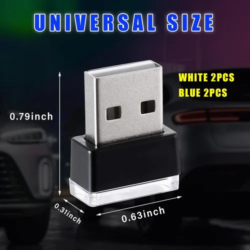 Vista 2 de Augeny 4 lámparas LED USB para el interior del automóvil, luz nocturna de decoración USB enchufable, kit de iluminación ambiental portátil