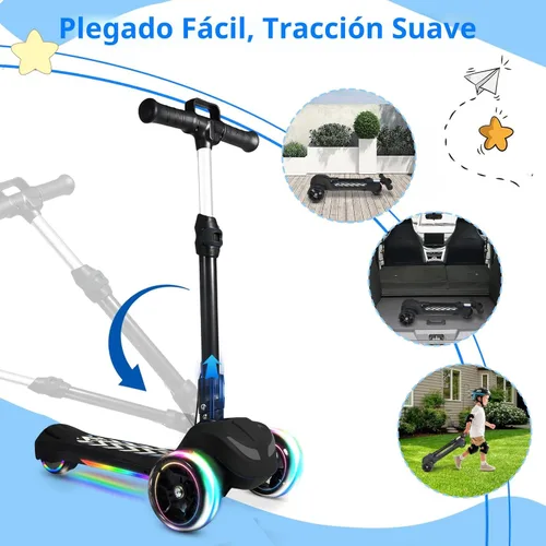 Vista 3 de Electric Scooter for Kids Ages 3-12, Full Body Lights Up, Wide Deck, 3 Adjustable Heights, 5MPH Safe Speed, 90min Riding, Foldable 3 Wheel Electric