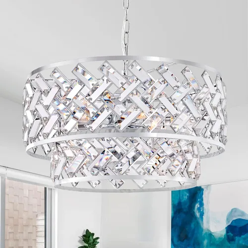 Vista 16 de CATINER Candelabro de Cristal Dorado Moderno de 18" Redondo Semi Empotrado Luz de Techo para Comedor, Sala de Estar, Dormitorio y Vestíbulo