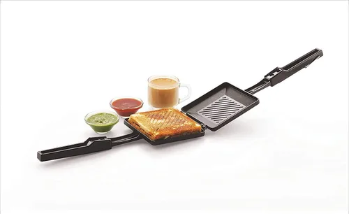 Vista 5 de Sandwichera Estufa superior Parrilla de doble cara Sartén multifunción Sartén Desayuno Sandwich a la parrilla Panini Maker Tostadora de mano