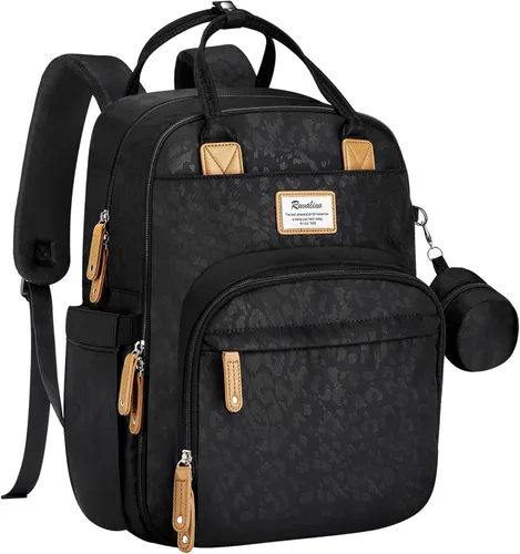 Vista 16 de RUVALINO Mochila para pañales, paquete de viaje multifunción para maternidad y bebé, gran capacidad, impermeable, negro