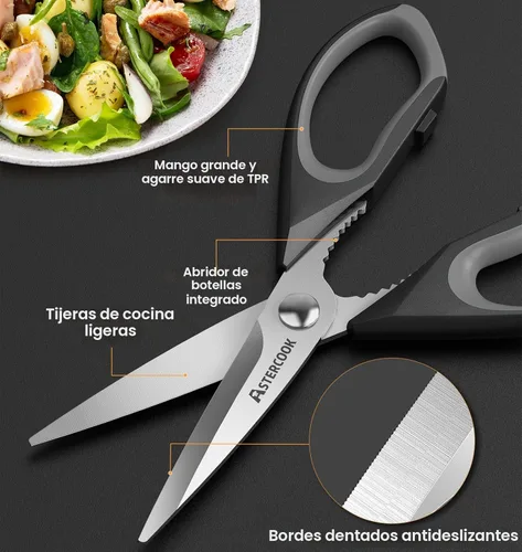 Vista 6 de Astercook Tijeras de Cocina Multiusos Resistente, Juego de 3 Tijeras de Cocina, Utensilios de Cocina de Acero Inoxidable para Cortar Alimentos, Aves