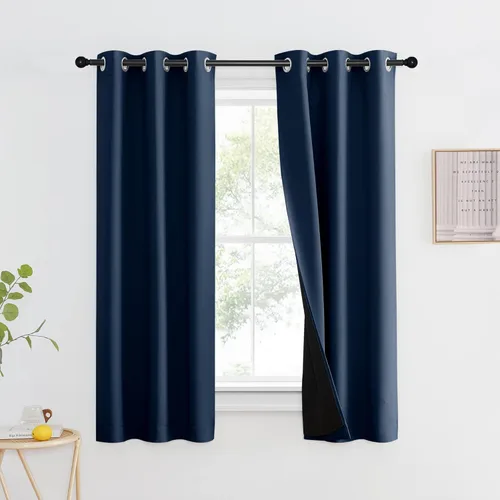 Vista 197 de NICETOWN Cortinas 100 % opacas con aislamiento térmico, panel de cortina deslizante de rendimiento que reduce el ruido con forro negro, bloqueo