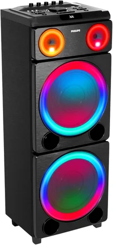 Vista 9 de Philips Altavoz Bluetooth para fiestas, sonido potente de 260 W con refuerzo dinámico de bajos, 10 modos de luz RGB, entradas de micrófono