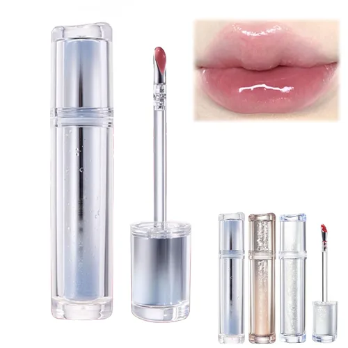 Vista 10 de Ice Watery Lip Gloss, Mirror Tea Jelly Light Lip Glaze, Lápiz labial líquido antiadherente hidratante (#02 Ice Sugar Strawberry)