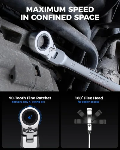Vista 3 de Toolant Juego de 24 llaves de trinquete, juegos de llaves de combinación con cabeza flexible y diseño de interruptor, 8-19mm & 1/4"-7/8", 90 dientes
