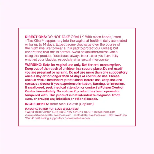 Vista 4 de Love Wellness The Killer & Flora Power Dúo de supositorios vaginales con ácido bórico, probióticos y vitamina C Apoya el equilibrio del pH