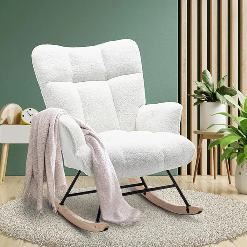 Vista 9 de SAETSFEG - Mecedora tapizada estilo osito de peluche para cuarto de bebé, con respaldo alto, silla de columpio con asiento acolchado, cómoda silla