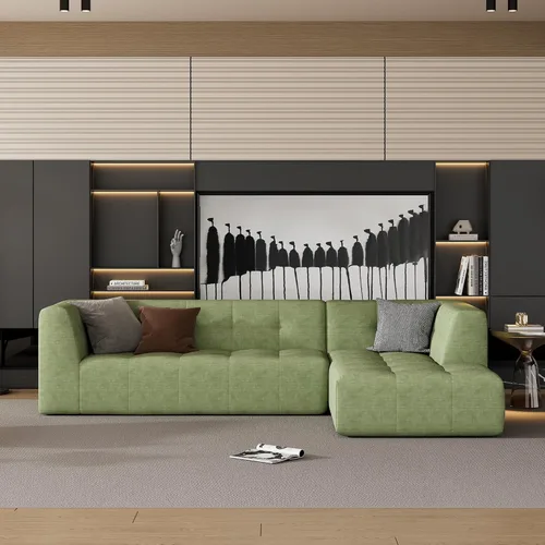 Vista 88 de Sofá modular en forma de L de 100.7 pulgadas con otomana extraíble, modernos sofás de 3 plazas con dos reposabrazos y patas de metal, cómoda tela