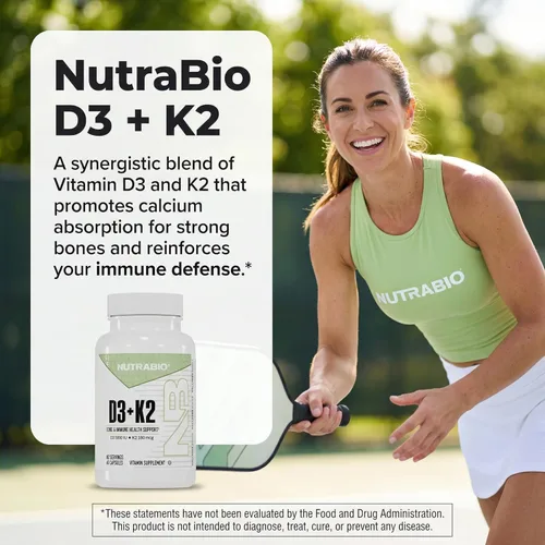 Vista 3 de NutraBio Vitamina D3 K2 5000 UI D3 como colecalciferol con vitamina K2 como MENA-Q MK7 (180 mcg) Apoya la salud ósea y cardíaca Sin OMG, sin