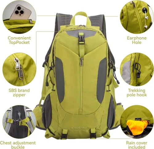 Vista 3 de Mochila de senderismo de 40 litros, mochila de senderismo impermeable con cubierta para lluvia, bolsa de camping grande para deportes al aire libre