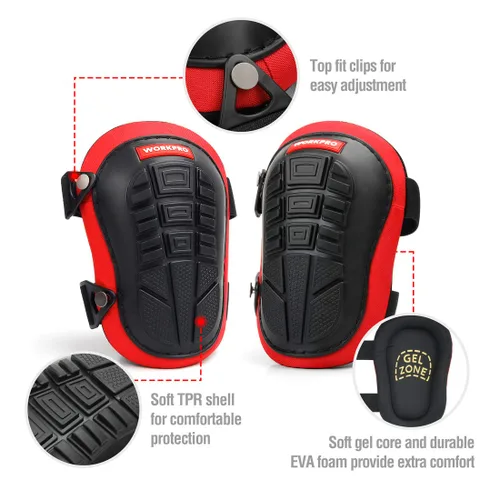 Vista 2 de WORKPRO Rodilleras para el trabajo, rodilleras de construcción con cojín ergonómico de gel y acolchado de espuma para jardinería, carpintería