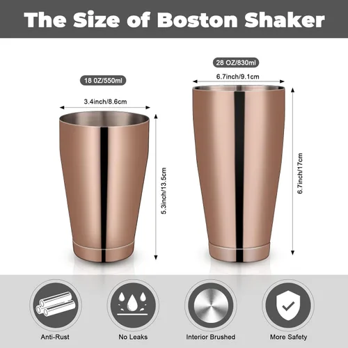 Vista 2 de Lallisa Juego de 10 cocteleras profesionales Boston de acero inoxidable, mezclador de bebidas, herramientas básicas, batidor de metal