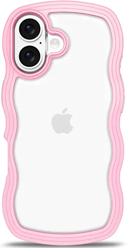 Vista 90 de Anuck Funda para iPhone 13 Pro con borde ondulado, diseño trasero transparente, agarre antideslizante, forma de marco rizado ondulado, a prueba