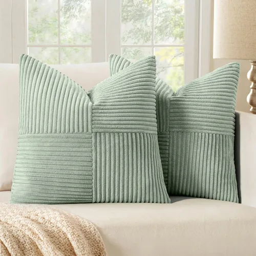 Vista 18 de MIULEE - Juego de 2 fundas de pana suave para cojines, diseño bohemio con parches texturizados unicolor, almohadones decorativos para sala de estar
