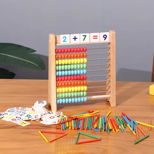 Vista 7 de Ábaco de madera para niños – 100 palos de conteo y tarjetas de juguetes de números del 1 al 100, juegos educativos de matemáticas para preescolar