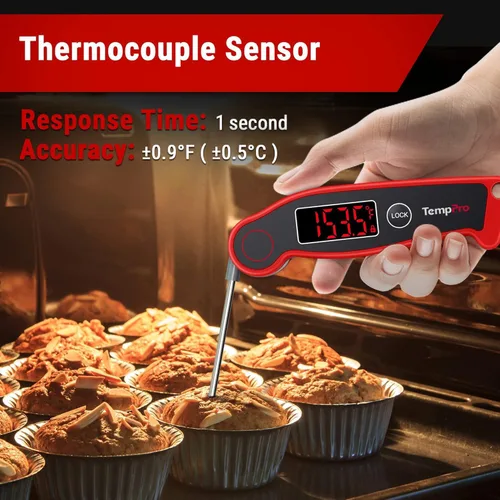Vista 2 de ThermoPro TP19 Termómetro digital de carne resistente al agua para asar a la parrilla con retroiluminación ambidiestra y termopar de lectura