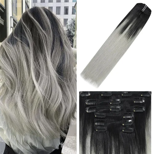 Vista 42 de WindTouch - Extensiones de cabello humano liso con pinzas, color negro azabache, 2.47 onzas, N.° 1, 12 pulgadas, 7
