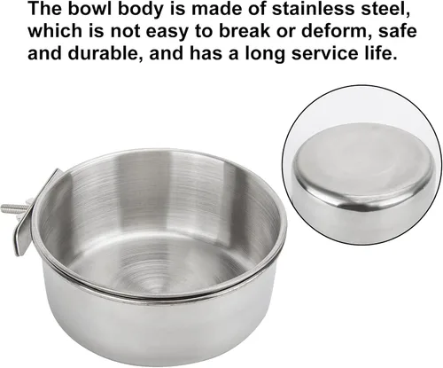 Vista 6 de Paquete de 3 vasos de alimentación de pájaros con soporte de abrazadera, de acero inoxidable, para cacatúas, periquitos, guacamayos, pinzones