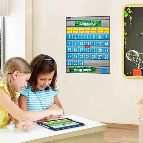 Vista 7 de Calendario mensual de bolsillo, calendario escolar, kit de calendario escolar para aula escolar recursos de aprendizaje (gris)