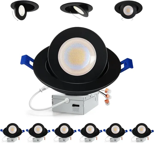 Vista 13 de Adetu Iluminación empotrable LED negra de cardán 5CCT de 2 pulgadas con caja de conexiones, luces empotrables LED ajustables de 360°+90°