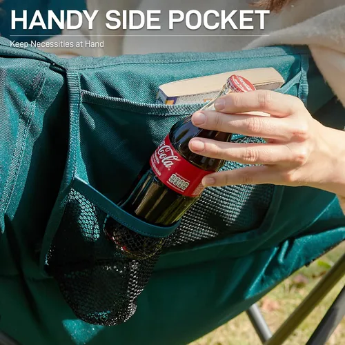 Vista 7 de EVER ADVANCED Silla de campamento doble para adultos, asiento de amor plegable acolchado para campamento con bolsillo lateral, sofá de campamento