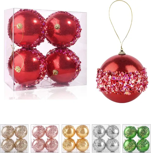Vista 15 de Adornos de Bolas de Navidad Dorado Champán de 4 Piezas, Juego de 4 Piezas Rojas Irrompibles Decoraciones de Árbol de Navidad para Árboles de Navidad