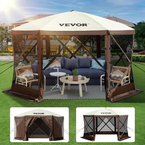Vista 15 de VEVOR Gazebo Emergente con Pantalla de 6 Lados, Refugio Solar con 6 Telas de Privacidad Removibles contra el Viento y Ventanas de Malla, Carpa