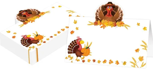 Vista 2 de Tarjetas de lugar de mesa de Acción de Gracias, tarjetas de identificación de tienda de campaña de pavo para asientos de mesa de invitados, 25