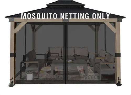 Vista 10 de Aoodor Mosquitera Universal para Gazebo de 10 x 10 pies, 4 Paneles Laterales de Repuesto con Cremalleras Dobles para Patio, Patio Trasero, Terraza