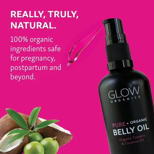 Vista 2 de Glow Organics Aceite de vientre para embarazo, previene estrías y cicatrices, cuidado orgánico de la piel de maternidad, absorción rápida, ritual