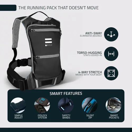 Vista 3 de FITLY Minimalist Running Pack - Fitness Backpack Phone Holder, Storage, Thoracic Belt - Carry Personal Items - Running Gear for Men & Women