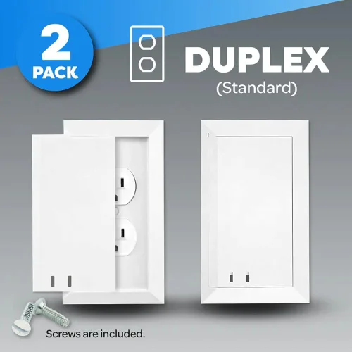 Vista 2 de Cubierta de salida resistente a los niños, paquete de 2 unidades, placa de pared estándar dúplex blanca para puerta corredera que bloquea seguro