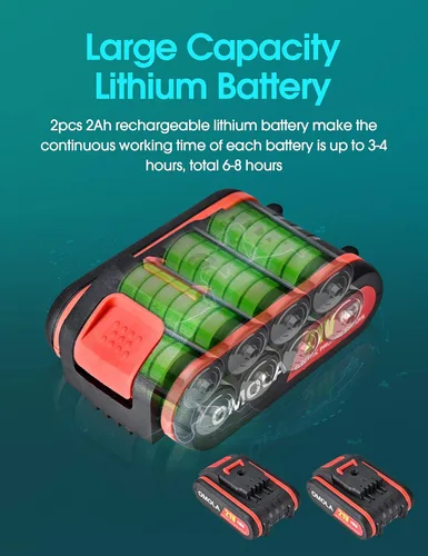 Vista 4 de OMOLA Tijeras de podar eléctricas, con 2 piezas recargables de litio de 21 V, 2 Ah, 2000 mA y 2 cuchillas, diámetro de corte de 1 pulgada/0.984 in