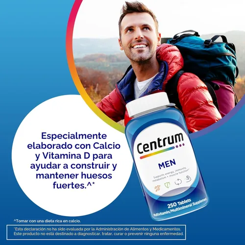 Vista 5 de Centrum Multivitamínico para hombres, suplemento multivitamínico/multimineral con vitamina D3, vitaminas B y antioxidantes, sin gluten, ingredientes