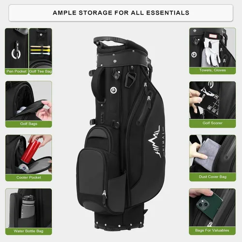 Vista 4 de UNIHIMAl Bolsa de golf de soporte ligera con divisores de longitud completa de 5 vías, soporte semioculto, base plegable, correas dobles ajustables