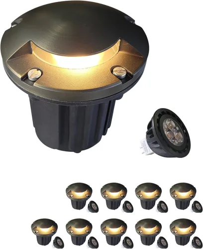 Vista 21 de MALORY Luces de Paisaje de Bajo Voltaje, (4.6''A) Cubierta Superior de Latón 12V Luces Empotradas en el Suelo para Exteriores, Iluminación LED