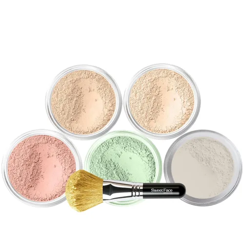 Vista 13 de Kit de 5 piezas con cepillo facial (BEIGE) Mineral Maquillaje Set Full Size Powder Bare Skin Matte Foundation