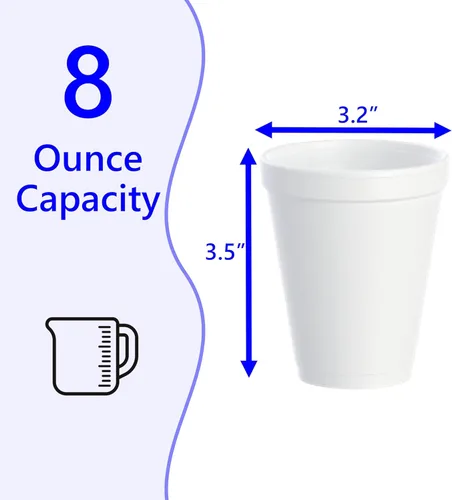 Vista 2 de Mr Miracle Vasos de espuma de poliestireno de 8 onzas, tazas de café desechables (paquete de 50), tazas de espuma blanca aisladas para bebidas