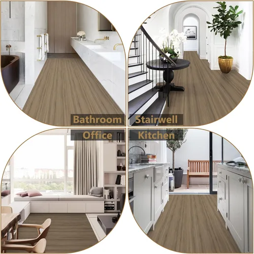 Vista 6 de WIFEA Rollo de Piso de Vinilo 15.7"x 393.7"/43 Pies Cuadrados, Azulejos de Piso de Vinilo Autoadhesivos de Grano de Madera Resistente al Desgaste e