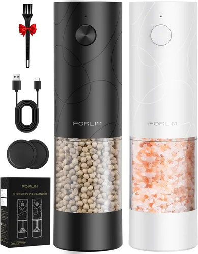 Vista 10 de FORLIM Juego de molinillo eléctrico de sal y pimienta, recargable por USB, molinillo automático de sal y pimienta con cubierta antipolvo, control