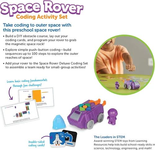 Vista 6 de Learning Resources Space Rover Coding Set - Robótica para niños, programación interactiva STEM, juguetes de astronauta científicos, juego de regalo