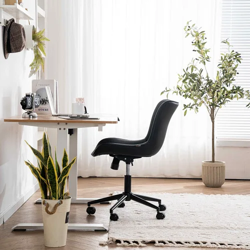 Vista 84 de YOUNIKE Silla de escritorio de oficina en casa con ruedas, silla de tocador sin brazos con respaldo, cómoda y moderna silla tapizada de cuero