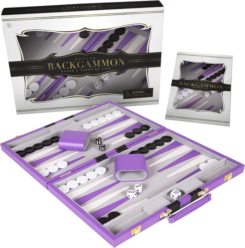 Vista 10 de Juego de Backgammon Premium de 11 Pulgadas Pequeño Negro - Juego de Backgammon para Adultos y Niños - Juego de Mesa de Backgammon de Efecto Cuero